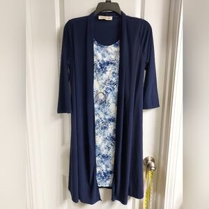 NWOT Tiffany & Grey Navy Dress With Attached Cardigan -detachable Necklace